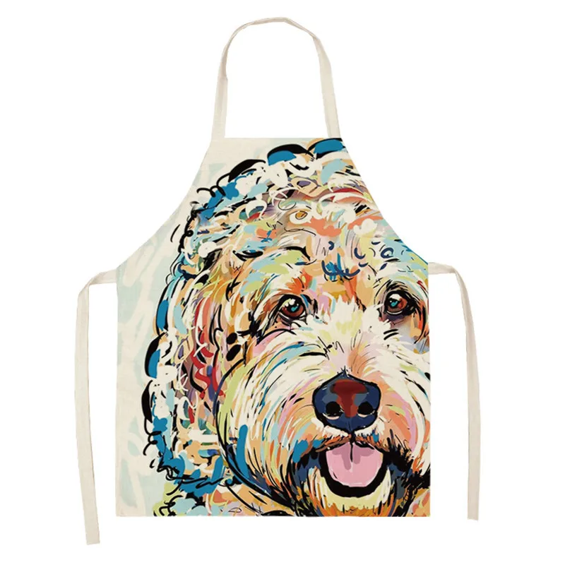 Kitchen Aprons Cotton Linen Aprons Lovely Dog for Women Sleeveless Home Cooking Baking Bibs Cleaning Tools 66x47cm 47x38cm