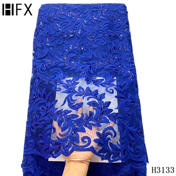 

HFX Sequins French Tulle Lace Fabric High Quality African Lace Fabric 2020 Latest Embroidery Lace For Evening Party Dress F3133
