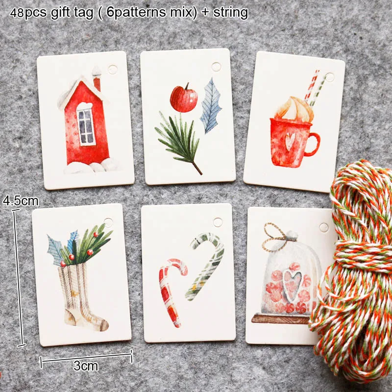 48/50pcs Merry Christmas Paper Gift Tag Snowman Deer Santa Claus Paper Label Hang Tags Party DIY Decor Xmas Gift Wrapping Tags - Color: 48pcs House