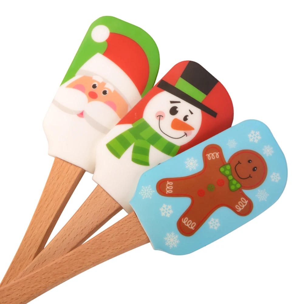 Kitchen Christmas Cake Decorating Spatula with Wooden Handle Snowman Man Santa Claus Pattern Cake tools Monden New N12