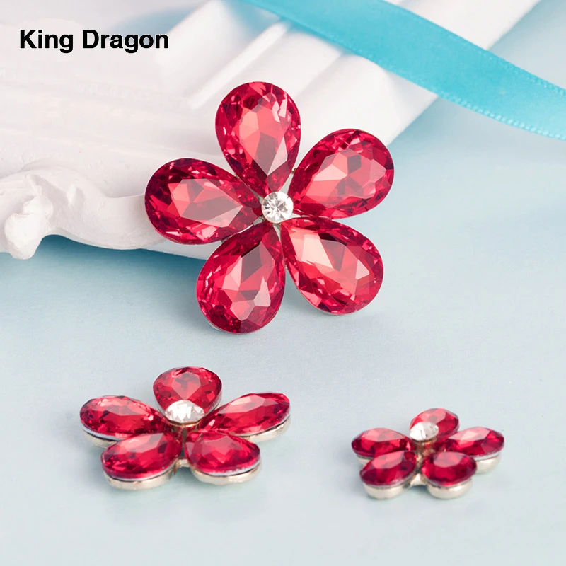King Dragon Glass Rhinestone Flower Embellishment Button Used On Decoration 21MM 5PCS/Lot Flat Back Gold Color