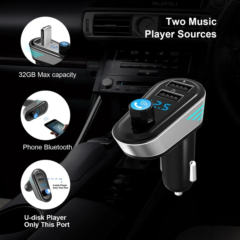 FM Bluetooth передатчик Автомобильный mp3 плеер беспроводной радио адаптер Bluetooth 4,2 приемник автомобильный комплект, универсальное автомобильное зарядное устройство, 2 USB порта