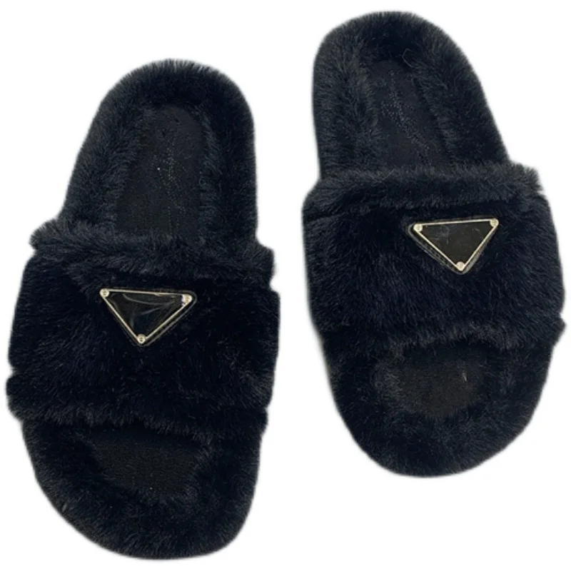 Luxury Design Winter Slippers Women Slip On Wool Shoes Ladies Mules Slides Casual Zapatos De Mujer Flip Flops Footwears Female | Обувь