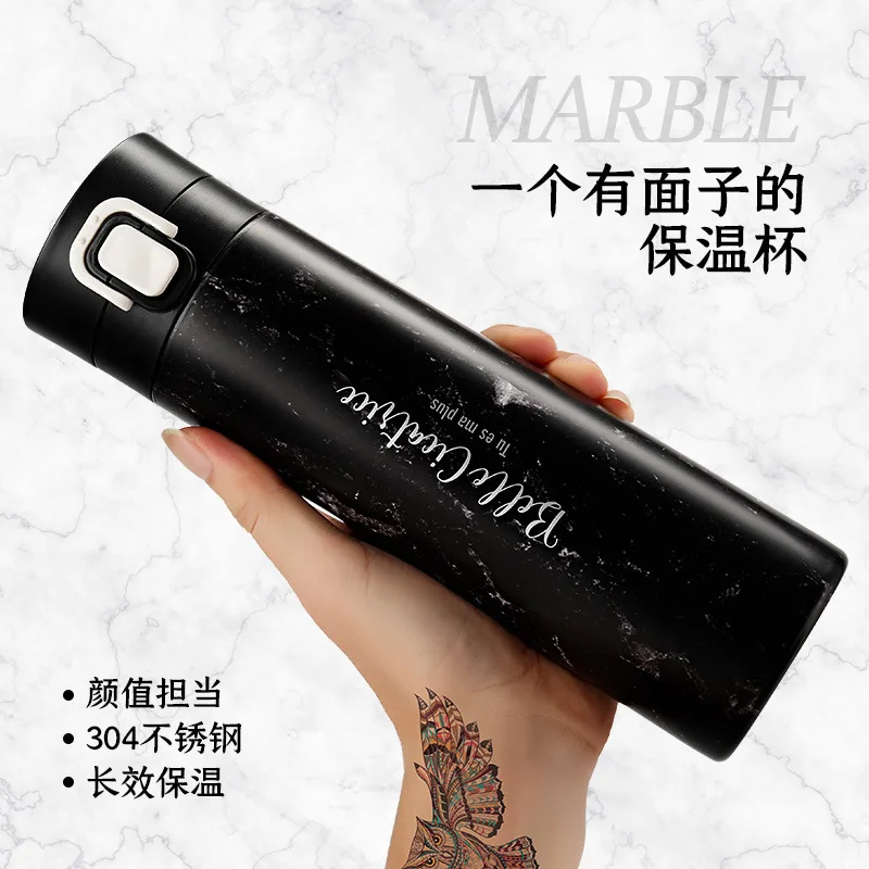 

Creative Marbling 304 Stainless Steel Insulated Cup Men And Women Students Bomb Cover Water Bottle Literature And Art Cup INS Wa
