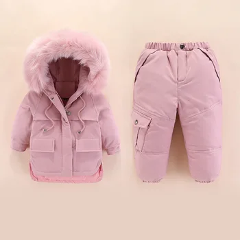 

2019 New Winter Girls Ski Suit Kids Cotton Thick Warm Down Parkas Clothes Children Hoodies+pants 2pcs Outfits Boy Snowsuit Suit
