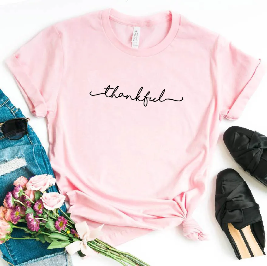 Благодарные буквы Женская футболка смешные изделия из хлопка футболка подарок для леди Yong Девушка Топ Футболка Прямая поставка S-915 - Цвет: Розовый