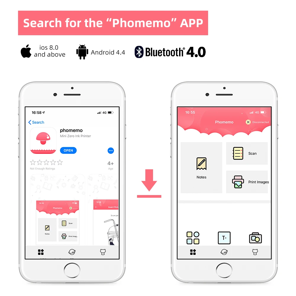 Мини принтер Phomemo портативный Bluetooth термопринтер M02 карманный для чеков совместим