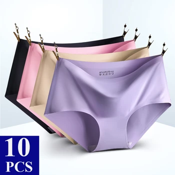 

10PCS Lot Women Seamless Panties Underwear Sexy Briefs Solid Mid-Waist Plus-size Women Panties Comfortable Ultra-thin Underwear