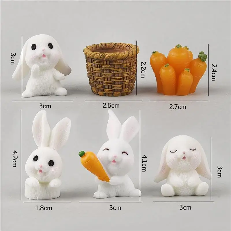 6pcs/Set Lovely Rabbit Model Cartoon Animal Figurine Dollhouse Miniature Fairy Garden Decoration Resin Casting Mold Fillers
