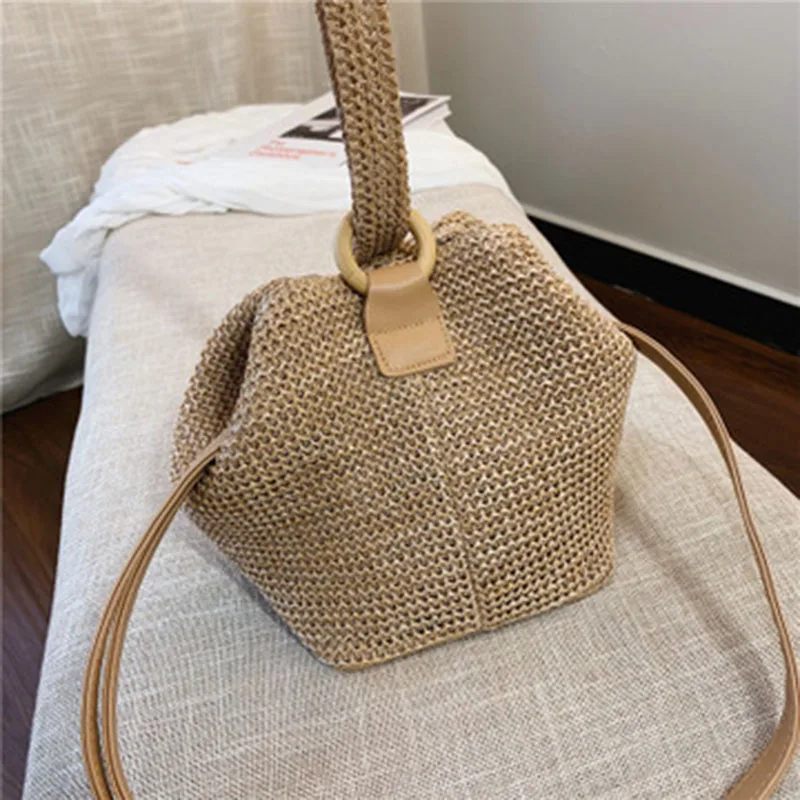 

Rope buckle Borsa di Paglia Della Benna delle Donne di Estate Tessuto Borse Spalla Shopping Borsa Spiaggia Borsa di Paglia Borsa