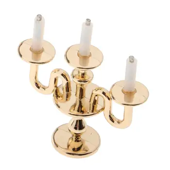 

1/12 Dollhouse Miniature Furniture Gold Metal Candle Holder Candlesticks Model Pretend Play Doll House Toys Decor for Kids