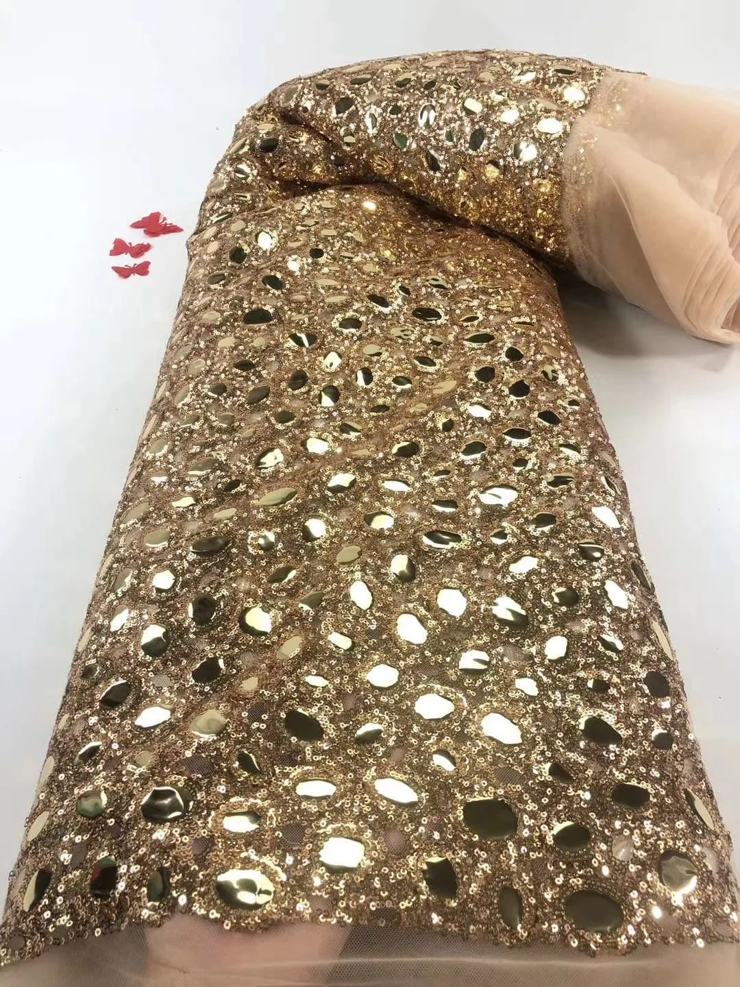 The Latest Golden French Tulle Lace Fabric Sequin Embroidery African Mesh High Quality Wedding FJ4310 | Дом и сад