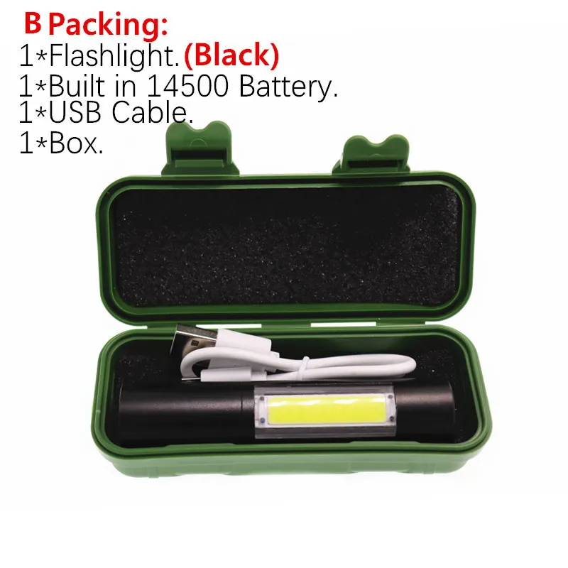 B Package Мини USB фонарь с зумом с перезаряжаемым аккумулятором 3 режима освещения COB+ XPE светодиодный водонепроницаемый портативный используется для кемпинга, езды на велосипеде, работы и т. д - Испускаемый цвет: B Package