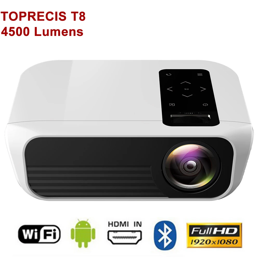 Toprecus-proyector T8 para cine en casa, dispositivo de proyección de 1080p, Full HD, 4500 lúmenes, Android, WIFI, bluetooth, 2G, 16G, Amlogic S905, reproductor multimedia