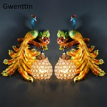 

Gold Peacock Led Wall Lamp Vintage European Crystal Wall Sconce Light Fixtures Art Decor Bedroom Bathroom Home Lighting Fixtures