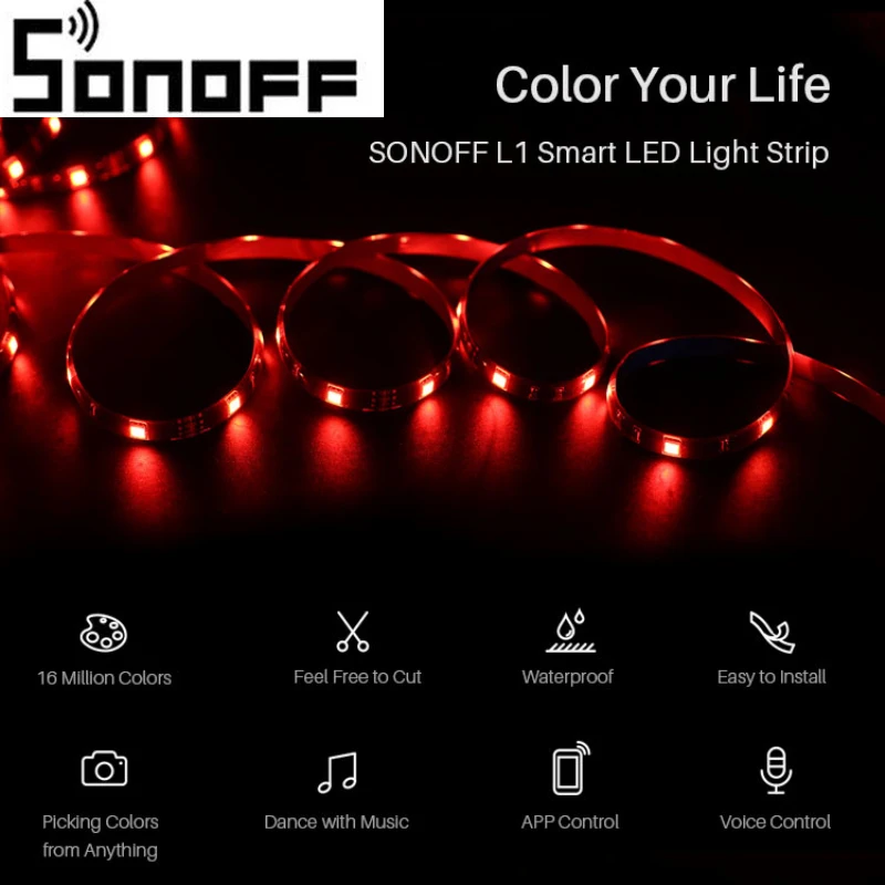 SONOFF L1-5M Смарт светодиодный свет полосы затемнения Водонепроницаемый WiFi гибкие RGB световые полосы работать с Alexa Google дома, танец и музыка