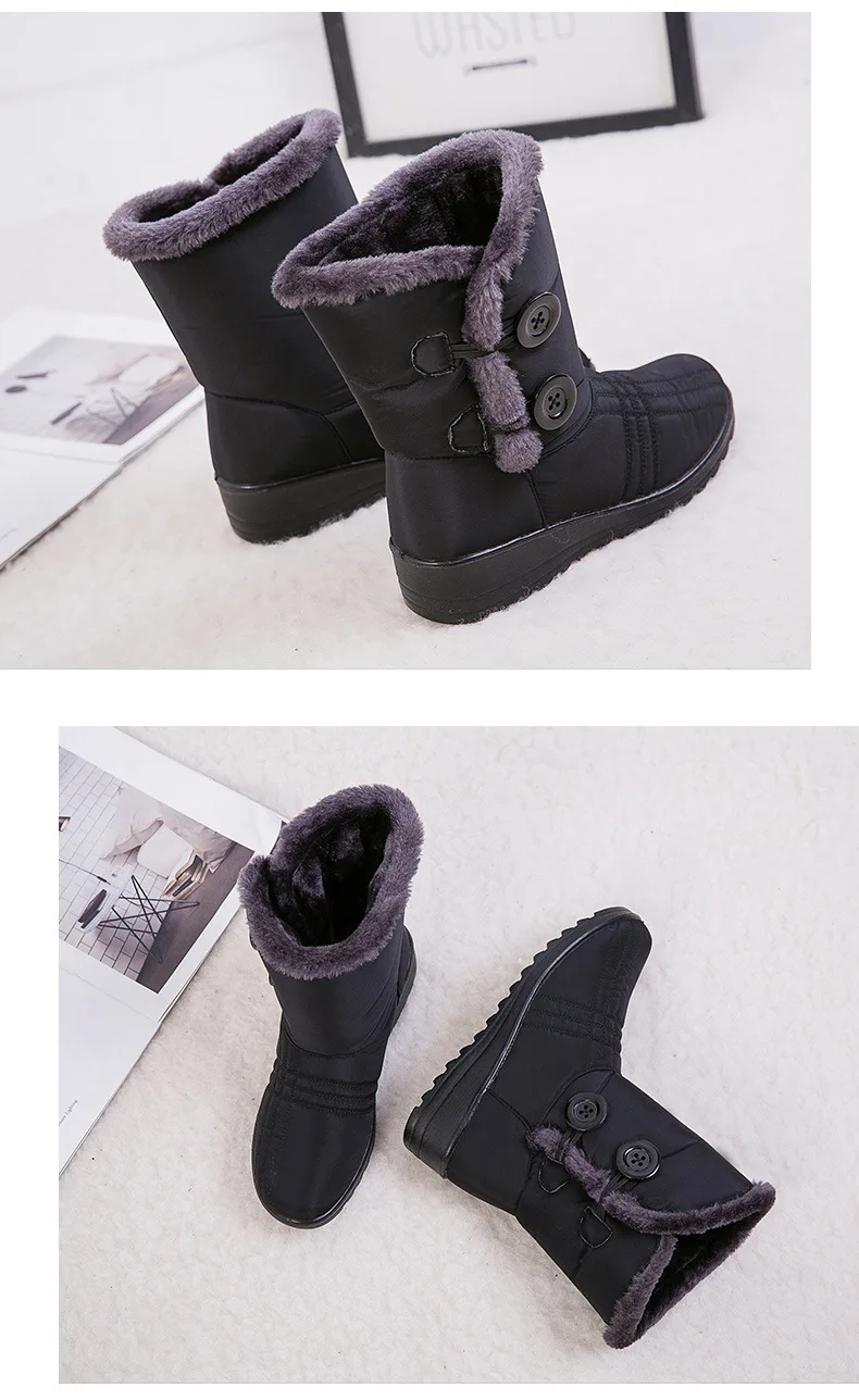 ZYYZYM/женские ботинки; зимние ботинки с пуговицами; теплые женские ботинки из водонепроницаемого материала и плюша; женская обувь из хлопка; botas mujer