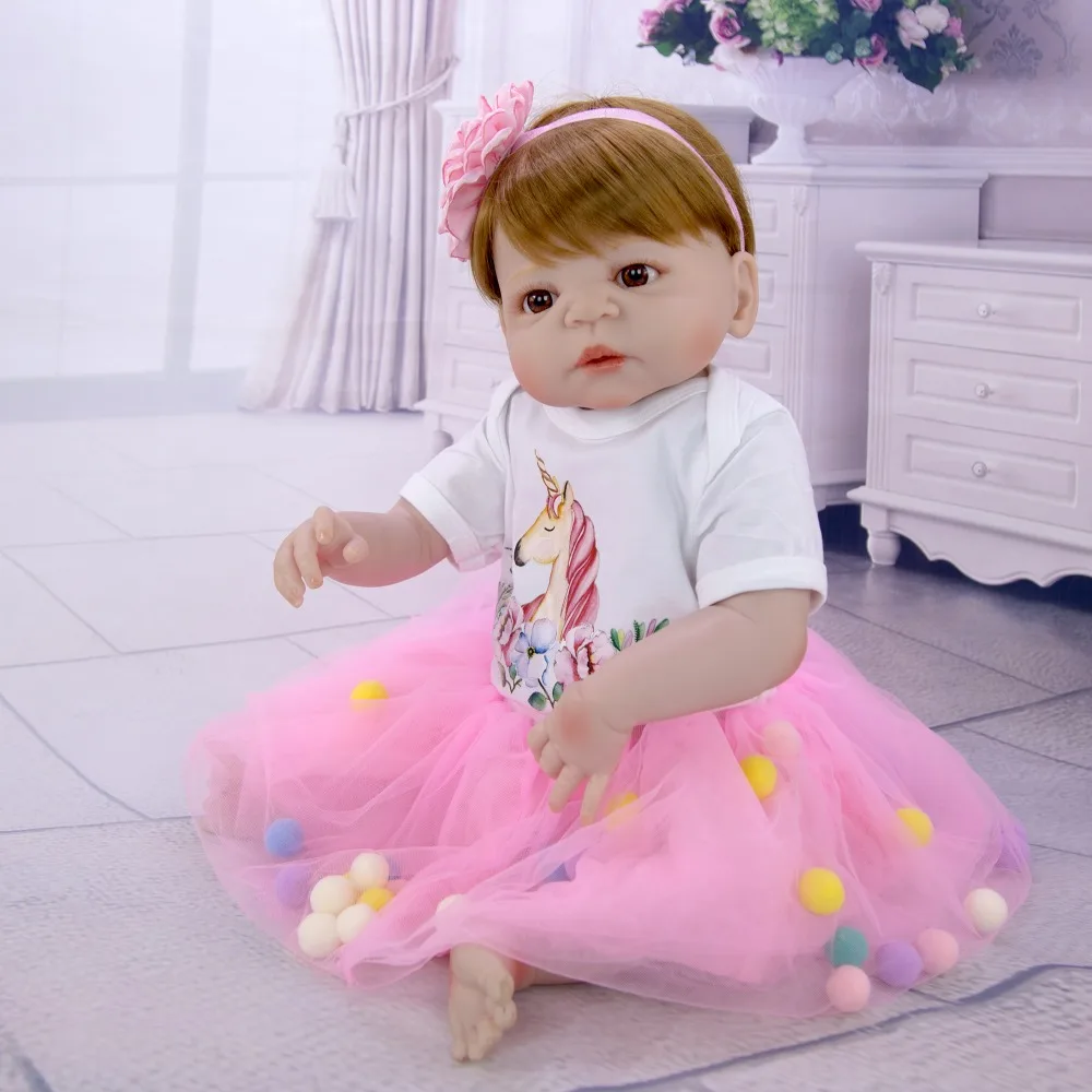 Мода 23 ''57 см Reborn baby girl игрушки силиконовый Полный Тело Винил Прекрасная принцесса Menina Boneca Кукла Reborn подарки на день детей