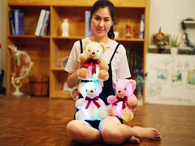 1 шт. сидящий 25 см Kawaii светящийся плюшевый мишка светящийся светодиодный светильник плюшевые игрушки прекрасный укомплектованный лук медведь куклы дети девочки день рождения Gi