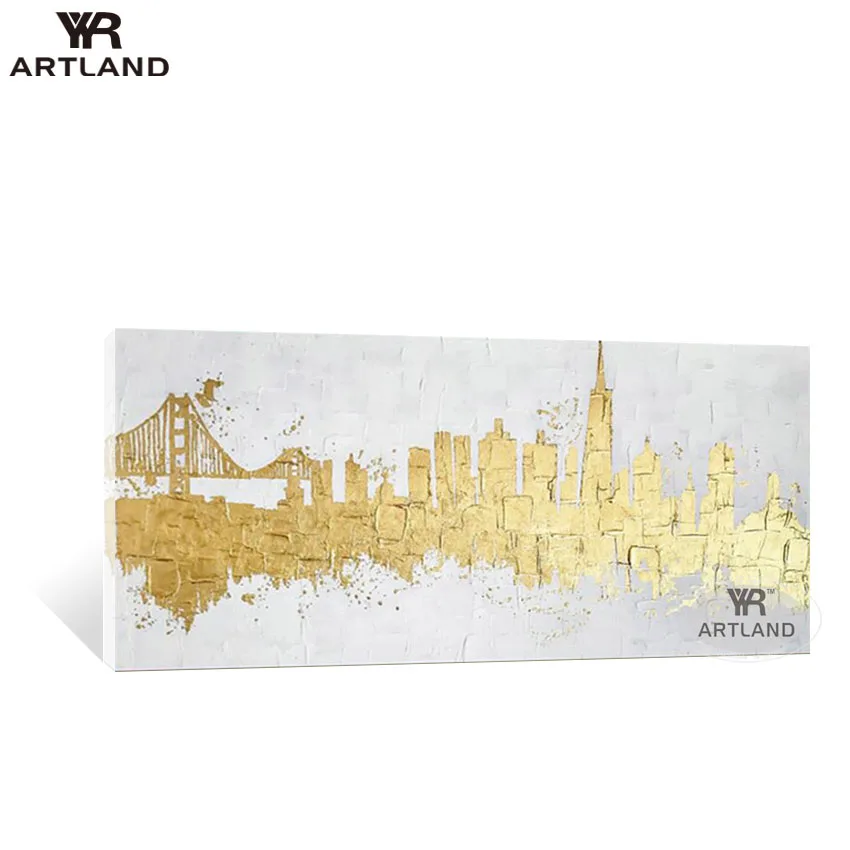 

Pure Handmade oil painting on canvas modern abstract gold city scenery wall hanging picture for living room background no framed