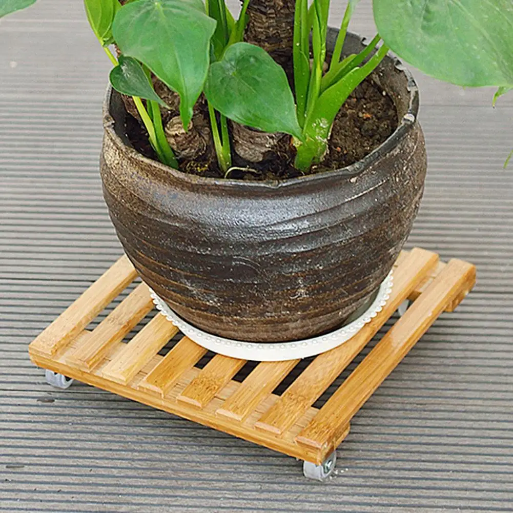 Plant Pot Base Roller Moving Tray With Wheel Tray Torus Holder Wood Square Plant Caddy Plant Stand with Roller #BO