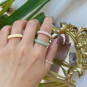 

Korea Colorful Transparent Acrylic Geometric Round aesthetic rings set for women 2020 Fashion Morandi Color Ring boho jewelry