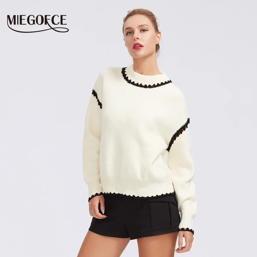 MIEGOFCE с круглым вырезом для женщин, Повседневные вязаные зимние свитера свободного стиля, джемпер, женские пуловеры в стиле пэчворк, шикарные кофточки