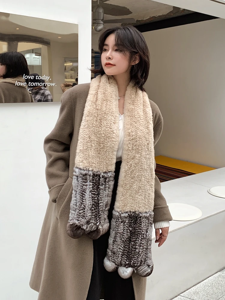 

Chinchilla Mink Fur collar fur scarf winter new style fashion mink fur scarf Size:170*16cm
