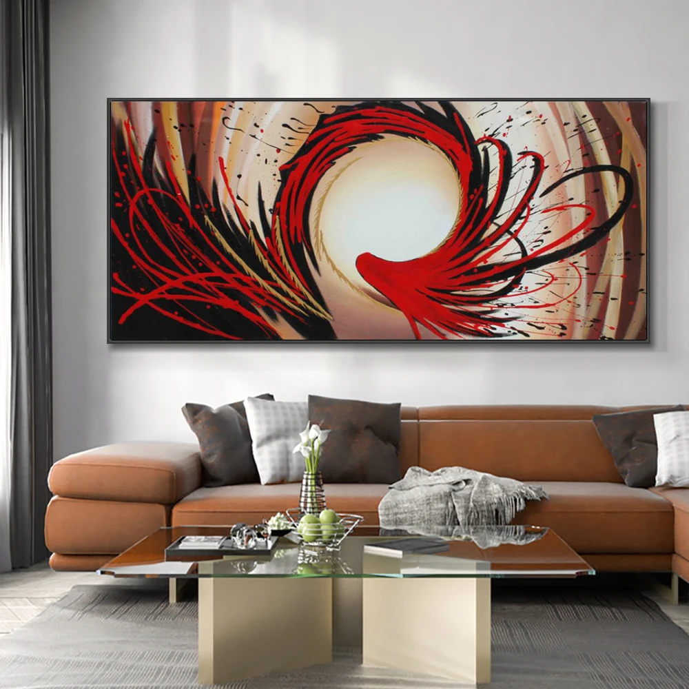 Peinture abstraite en rouge et noir de style moderne et peint à la