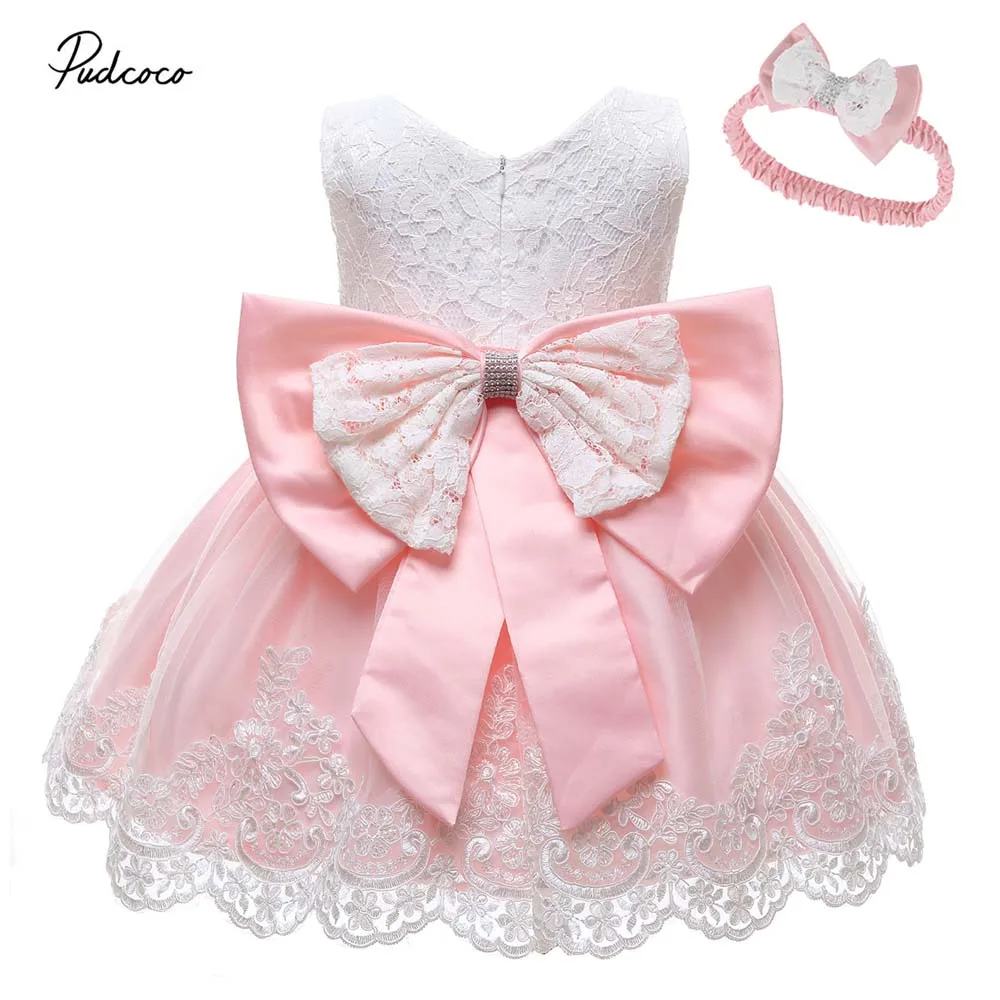 

2019 Brand Party Dress For Girls Toddler Kids Baby Sleeveless Flower Lace Princess Wedding Bowknot Gown Birthday Formal Dress