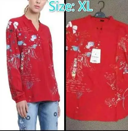 Черный DESIGUAL испанский стиль один ручная роспись печати v-образным вырезом блузка(1 - Цвет: Черный