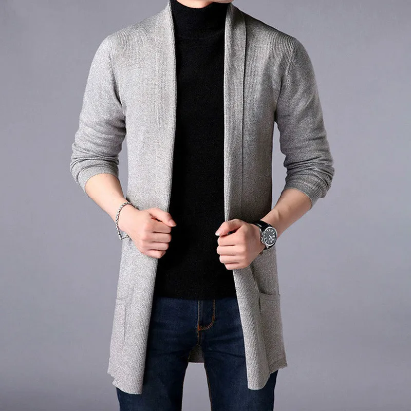 2019 Men Sweaters New Autumn Casual Solid Knitted Male Cardigan Designer Homme Sweater Men's Slim Long Cardigan Sweater Coat 2019 Men Sweaters New Autumn Casual Solid Knitted Male Cardigan Designer Homme Sweater Men's Slim Long Cardigan Sweater Coat