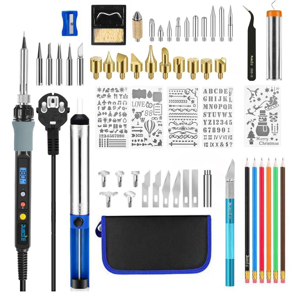 60W/80W Electric Soldering Iron Kit Wood Burning Embossing Welding Pen Set Adjustable Temperature Carving Pyrography Tools 28pcs 60w wood burning kit carving pyrography pen kit adjustable temperature soldering iron welding wood embossing