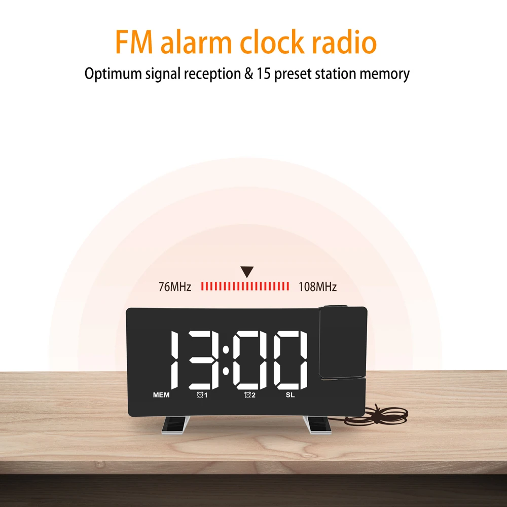 

Smart Alarm Clock Mute 8-inch LED Screen Digital Bedside Wake-up Clock Radio Simple Luminous High-quality Radio HD 5m Projection