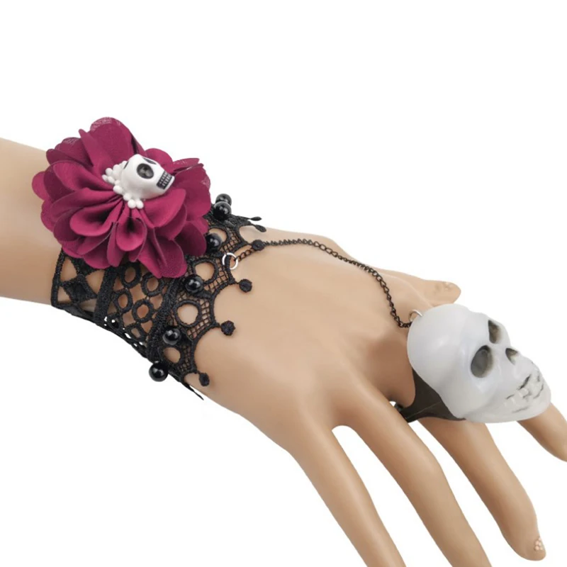 

Halloween Day Decoration Skull Light Lantern Bracelet Rose Lace Girl Party Match Chain Jewelry-ABUX