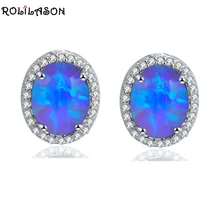 Rolilason Новинка Нежный Циркон Дизайн Синий огненный опал 925 Silver Oval Серьги-гвоздики Модные украшения для дам OE605