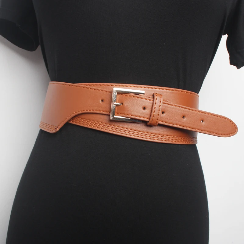 Новые дизайнерские модные женские ремни из натуральной кожи брендовые ремни женский пояс пряжки для свитера Пу широкий пояс - Цвет: camel