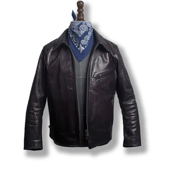 

P2 Read Description! Asian small size super quality genuine horse leather jacket slim classic horsehide leather rider jacket