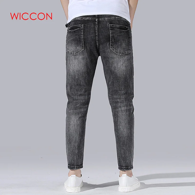 Новые мужские модные черные джинсы мужские обтягивающие джинсы Slim Fit Strecth стиранные поцарапанные повседневные джинсовые брюки мужские