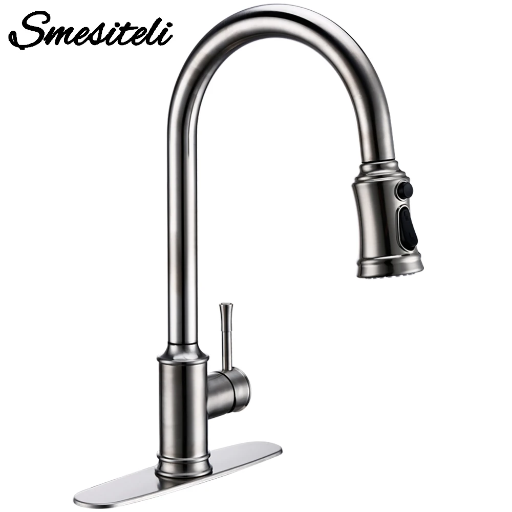 Touch Sensor Pull Out Down Mixer Tap Deck Mounted Kitchen Faucet Hot Cold Water Swivel Spout Three Function Single Handle Hole