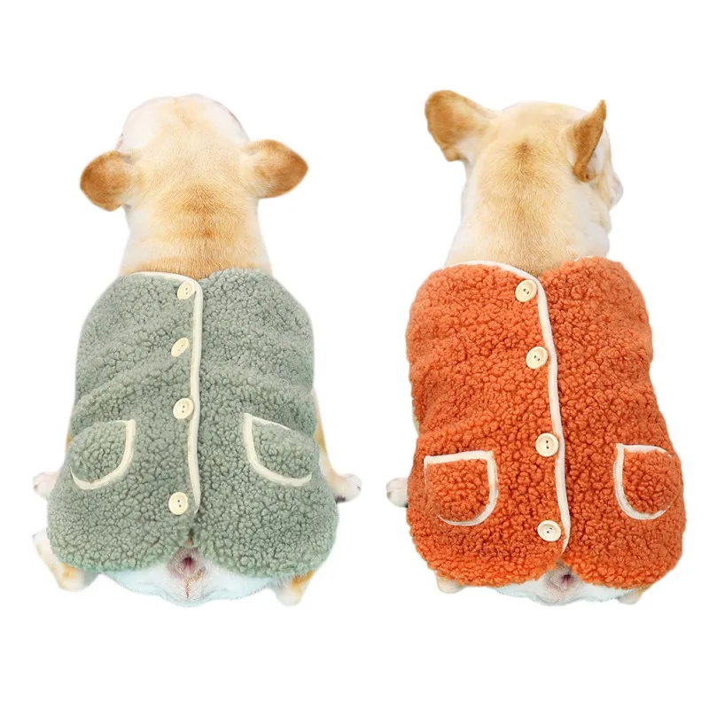 

Pet Small Warm Vest Jacket With Buttons Autumn Winter Solid Color Personalized Dog Clothes