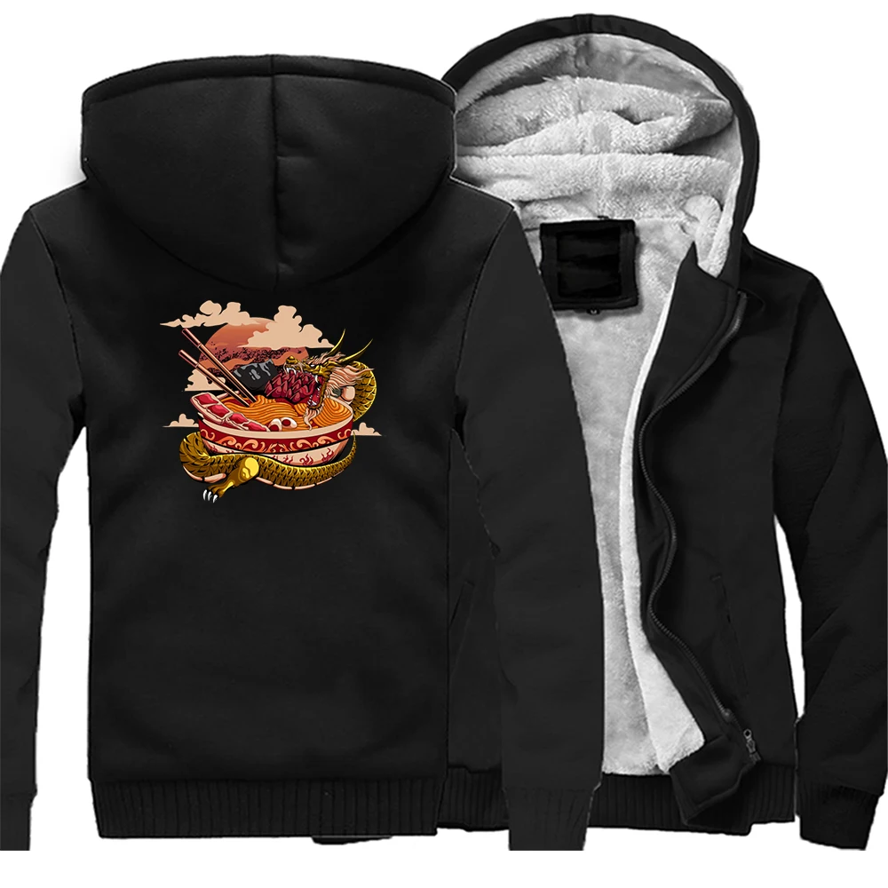 

Warm Mens Ramen Anime Dragon Funny Hoodie Sweatshirt Thick Jacket Zipper Tracksuit Men's Fitness Big Size 4XL Jacket