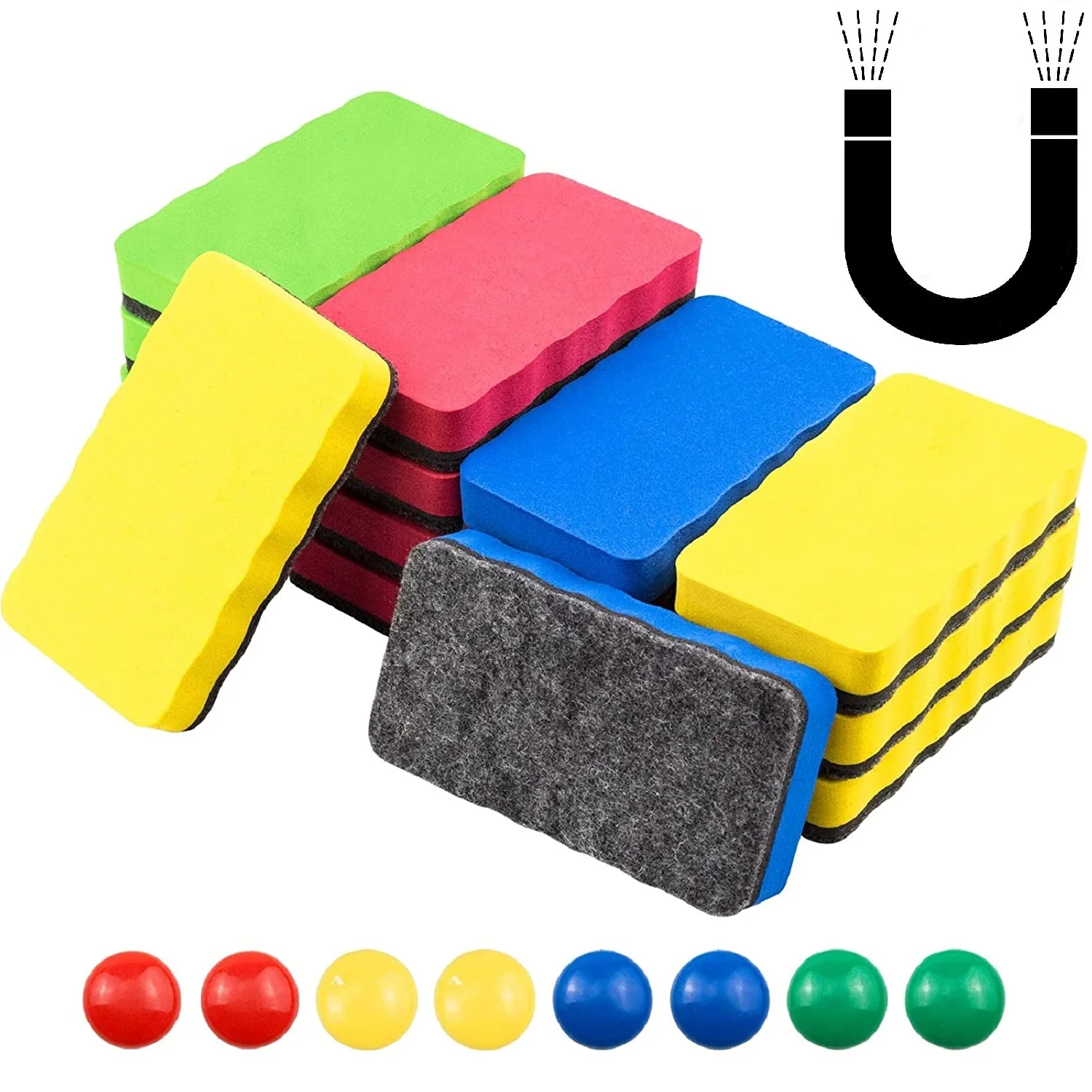 16pcs Magnetic Whiteboard Dry Eraser with 8pcs Whiteboard Magnets Chalkboard Cleaner Board Wiper Erase for Classroom Home Office soft magnetic whiteboard for fridge magnets kids home office dry erase board white boards size 45cmx120cm gift 10 pen 1 eraser