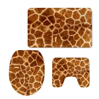 

Giraffe Skin Prints Toilet Bath Mat U-Shaped Set Include Rug and Toiler Seat Cover 3pcs Soft and Comfortable Non-Slip Bath Sets