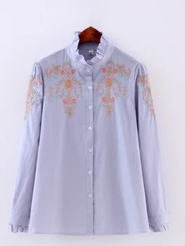 

2020 new embroidered stand collar shirt, long sleeves, small fresh sweet embroidered white # shirt # Bottom shirt, women # C005
