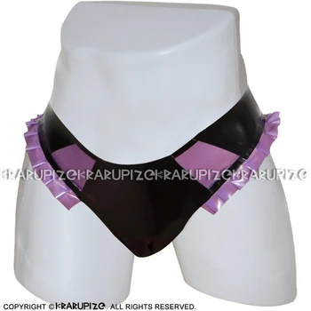 

Black With Transparent Purple Ruffles And Trims Sexy Latex Briefs Rubber Panties Shorts Underpants Underwear DK-0188