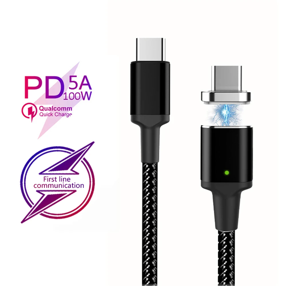 

USB Type C Magnetic Cable PD 100W Fast Charging Cable USB C to USB C Date Cable For Samsung S9 S10 Macbook Pro Huawei Matebook