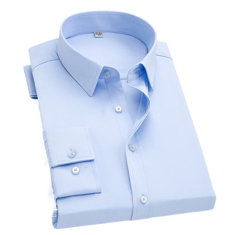 Men's Formal Dress Shirt White Black Blue Long Sleeve Shirts Men Business Slim Fit S-5XL