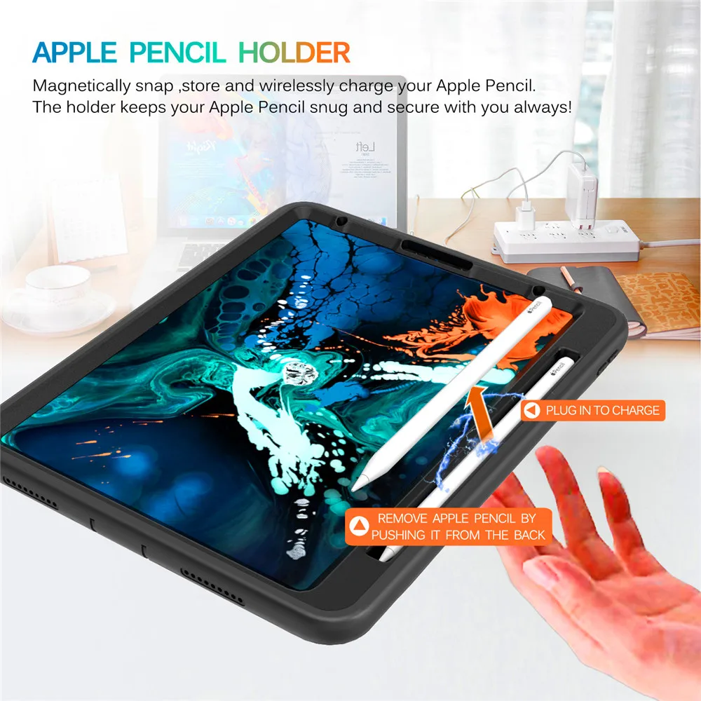Для Apple iPad Pro 12,9 планшетный чехол 3-в-1 прикрепляющийся к противоударный PC+ силиконовый защитный чехол для планшета с кронштейн и держатель для ручки