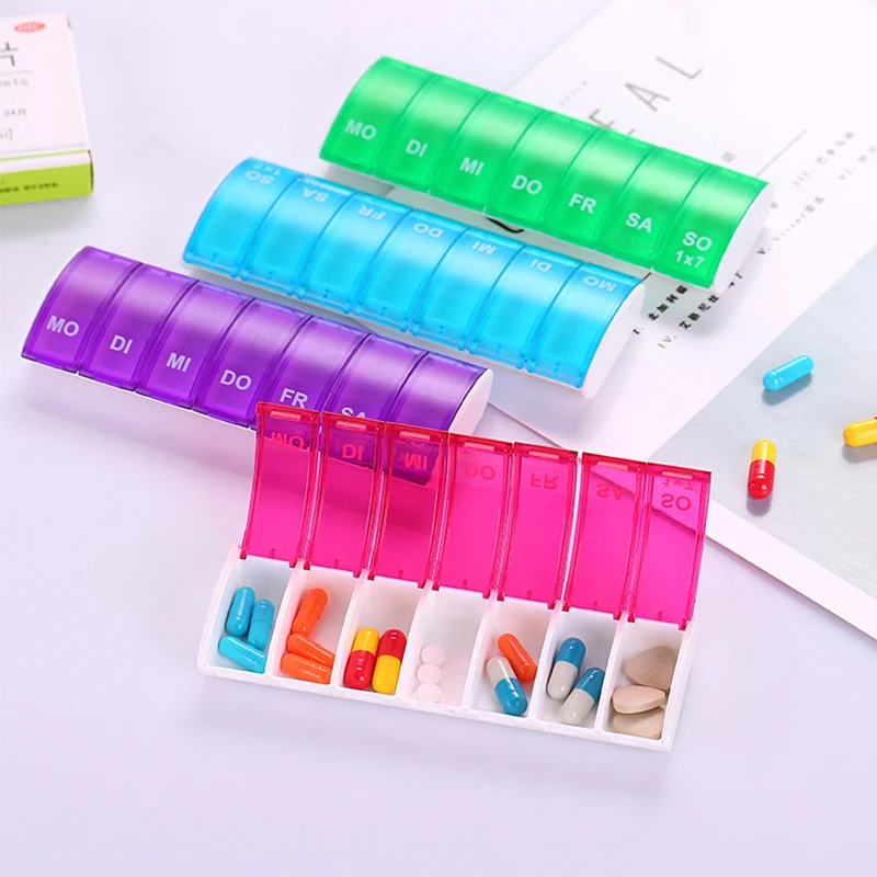 1PC 7 Days Weekly Tablet Pill Medicine Box Holder Storage Organizer Container Case Pill Box Splitters 4 Colors